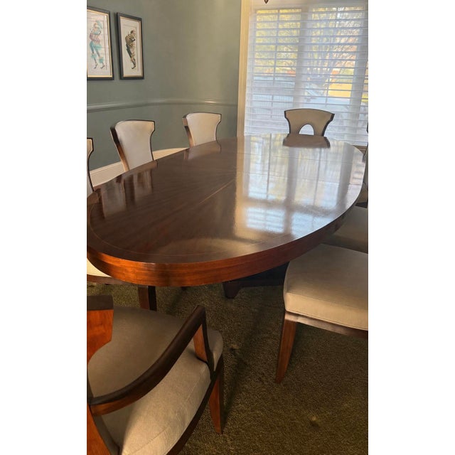 Barbara Barry Barbara Barry for Henredon Celestial Walnut Oval Dining Table & 8 Chairs – Starburst Inlay For Sale - Image 4 of 12