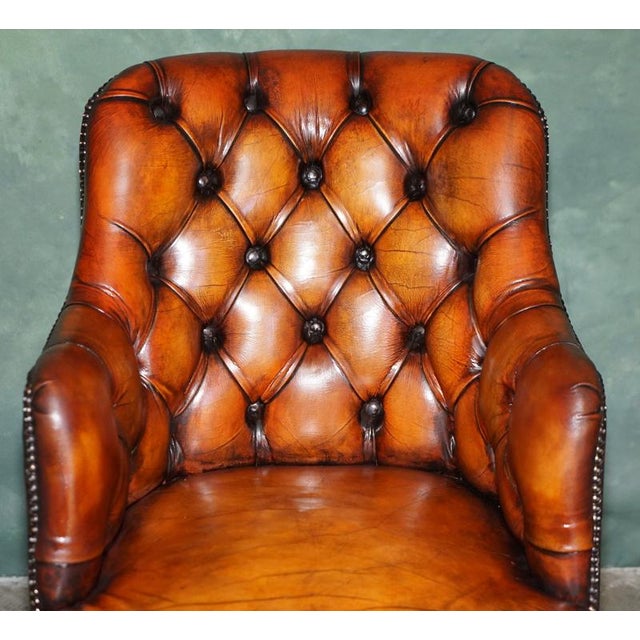 Vintage Tufted Leather Chesterfield Captain's Desk Chair For Sale - Image 3 of 18