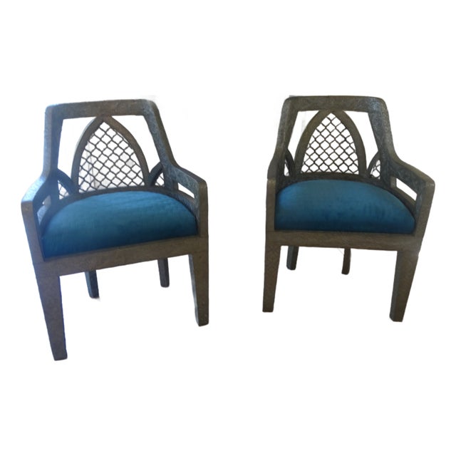 Vintage Anglo-Indian Metal Clad Accent Chairs a Pair For Sale