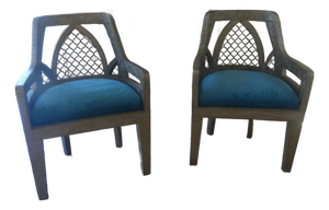 Vintage Anglo-Indian Metal Clad Accent Chairs a Pair