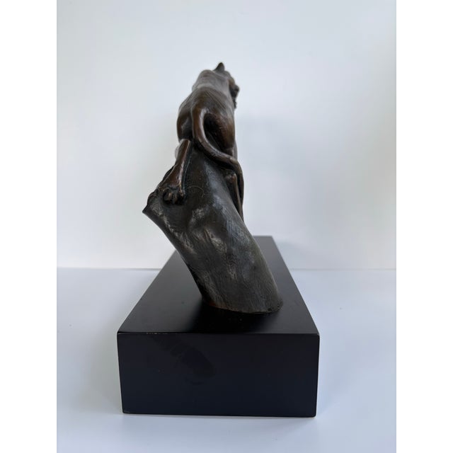 Bronze Vintage Bronze Finish Reclining Panther Sculpture on Modernist Base For Sale - Image 8 of 10