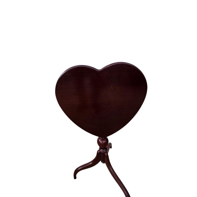 1990s Bombay Company Mahogany Flip Top Side Table Pedestal Stand Queen Ann Heart Shape For Sale In Philadelphia - Image 6 of 14