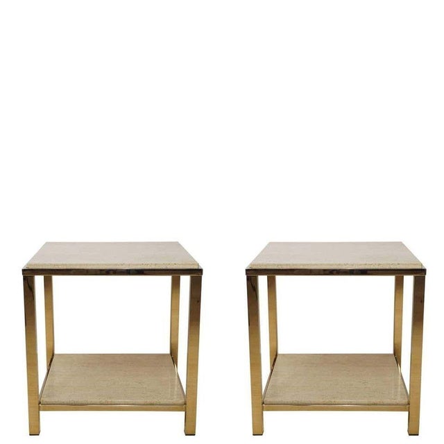 Side Tables in Travertine and 24 Carat Gold from Belgo Chrom / Dewulf Selection, 1970s, Set of 2 For Sale - Image 9 of 9