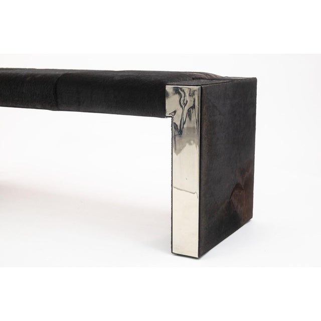 Bernhardt Bernhardt Furniture Hide Upholstery and Chrome Contemporary Modern Accent Bench For Sale - Image 4 of 6