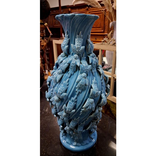 Large Baluster-Shaped Vase in Turquoise Blue Glazed Maises Ceramic, 1920s, in Good conditions. Designed 1920 to 1949