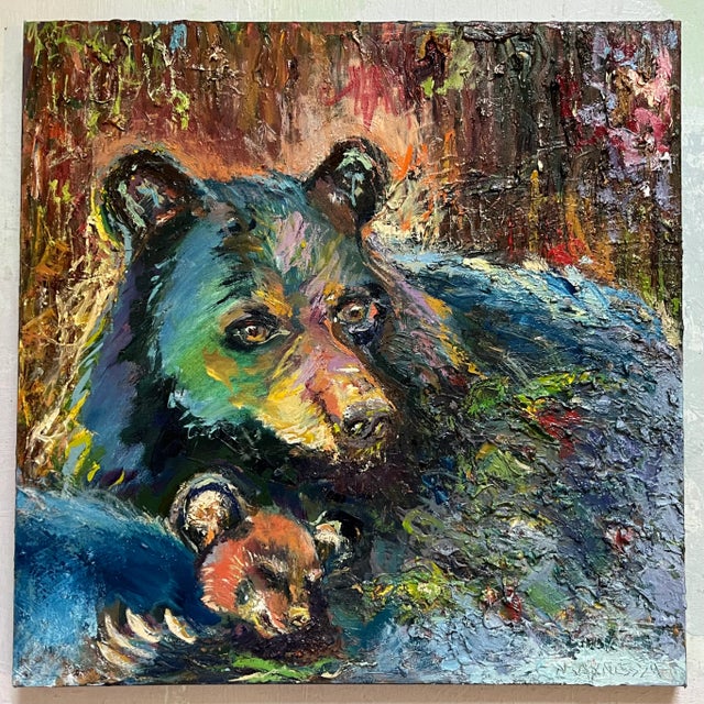 "Mama Bear", Black Bear and Cub, Oil Painting, Animal Art, by Van Ness For Sale - Image 9 of 10