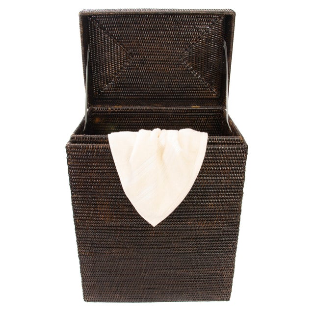 Boho Chic Boho Chic Artifacts Rattan Rectangular Hamper With Hinged Lid For Sale - Image 3 of 4
