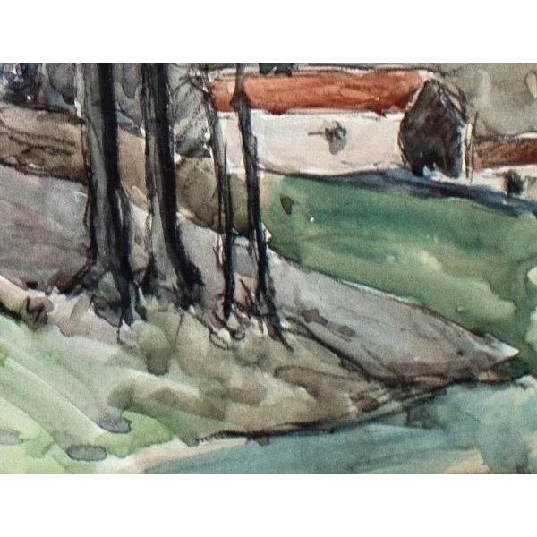 Mid 20th Century "Aquarelle" Expressionist Landscape Naturalistic Aquarelle Watercolor Painting on Paper by Etienne Descargues For Sale - Image 10 of 12