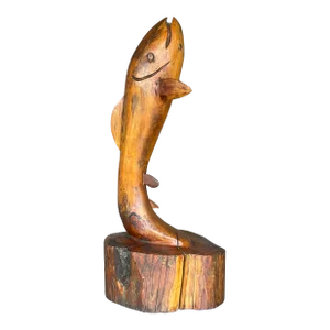 Vintage Primitive Hand Carved Wooden Fish Sculpture