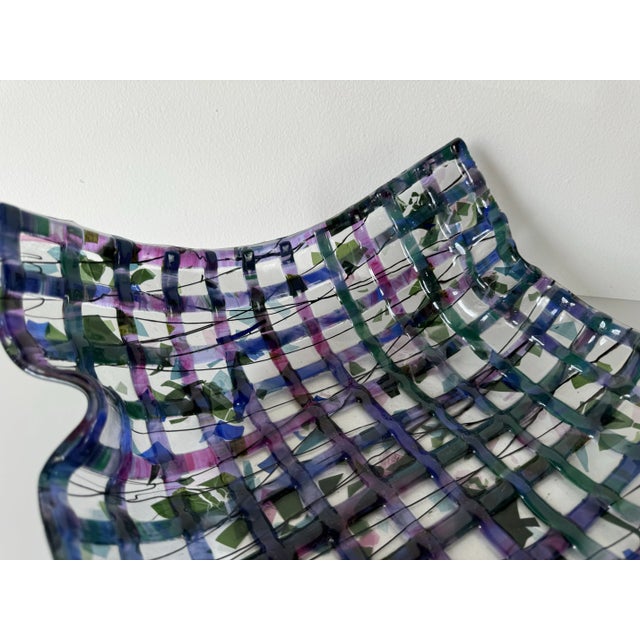 Mid-Century Modern Vintage Handmade Woven Fused Handkerchief Art Glass Bowl, Signed For Sale - Image 3 of 10