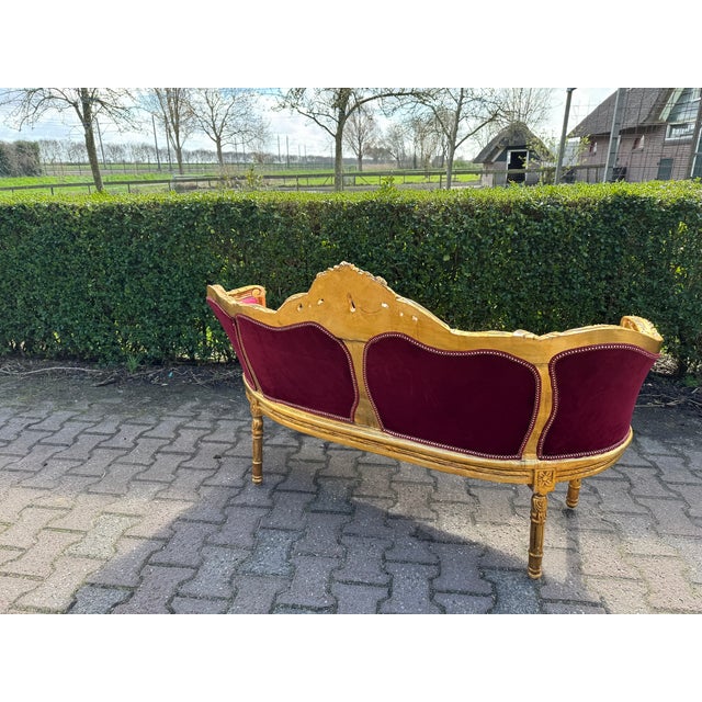 1960 French Louis XVI Burgundy Beech Velvet Sofa Set 3 PCS For Sale - Image 10 of 18