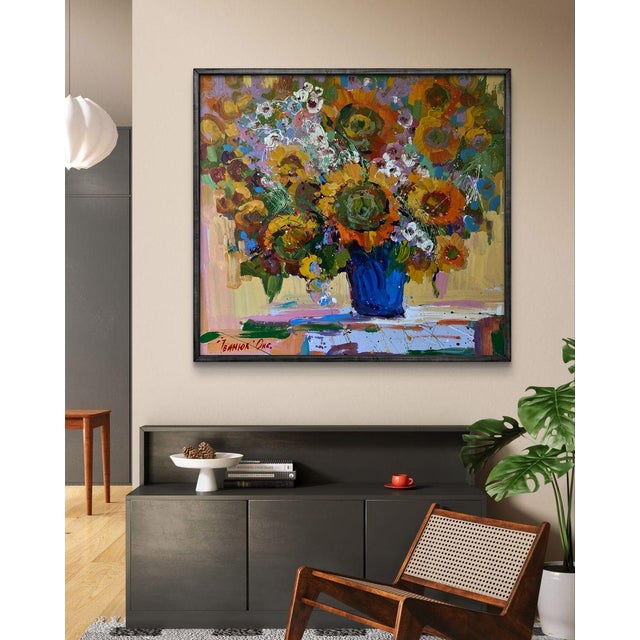 The oil painting on Canvas titled ""Sunny Flowers"" radiates a joyful and energetic spirit, encapsulating the warmth of a...