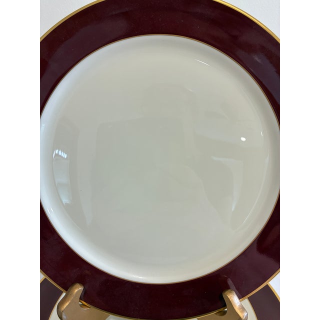 Burgundy Vintage Pickard Fine China Dinner Plates, Set of 8, Burgundy & Gold Band For Sale - Image 8 of 11