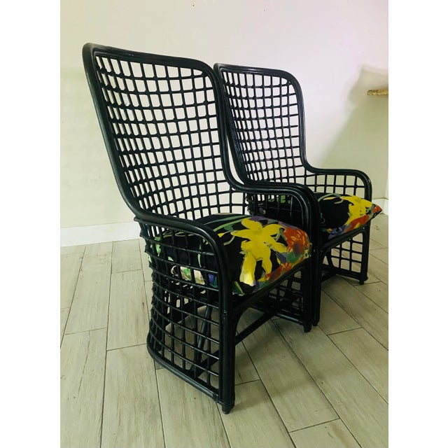 Midcentury Boho Chic Bamboo Wingback Armchairs in the Style of Henry Olko - A Pair For Sale In Miami - Image 6 of 9