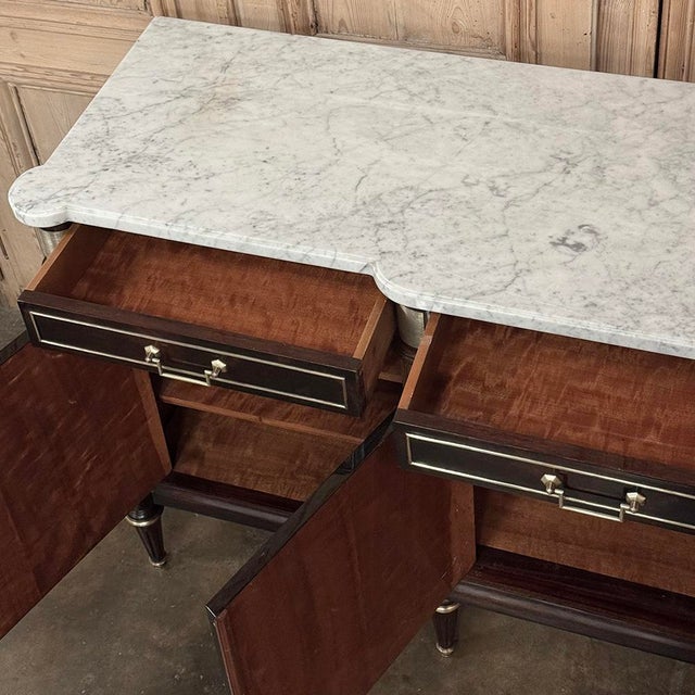 Antique Directoire Style French Mahogany Buffet With Carrara Marble Top For Sale - Image 16 of 18