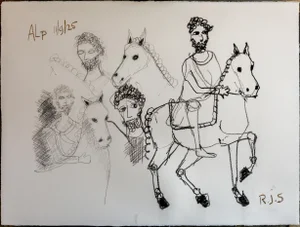 Horse Charcoal Drawing on 100% Cotton Paper, 56 X 76 Cm. Marcus Aurelius