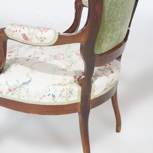 Wood Antique Pair Victorian Carved Rosewood Parlor Arm Chairs, Circa 1890 For Sale - Image 7 of 18