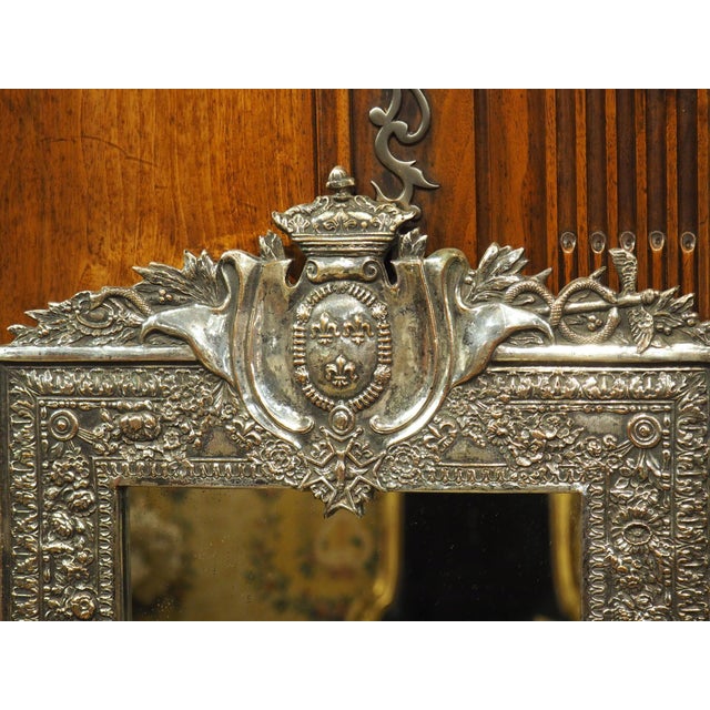 Antique French Silvered Bronze Mirror With the Royal Coat of Arms Crest, C. 1900 For Sale - Image 9 of 13