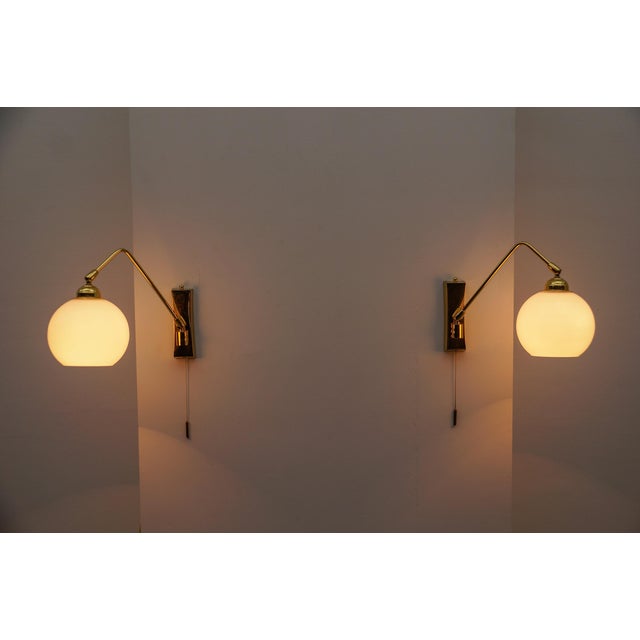 Mid-Century Modern Wall Lamps in Brass and Milk Glass, 1960s, Set of 2 For Sale - Image 13 of 18
