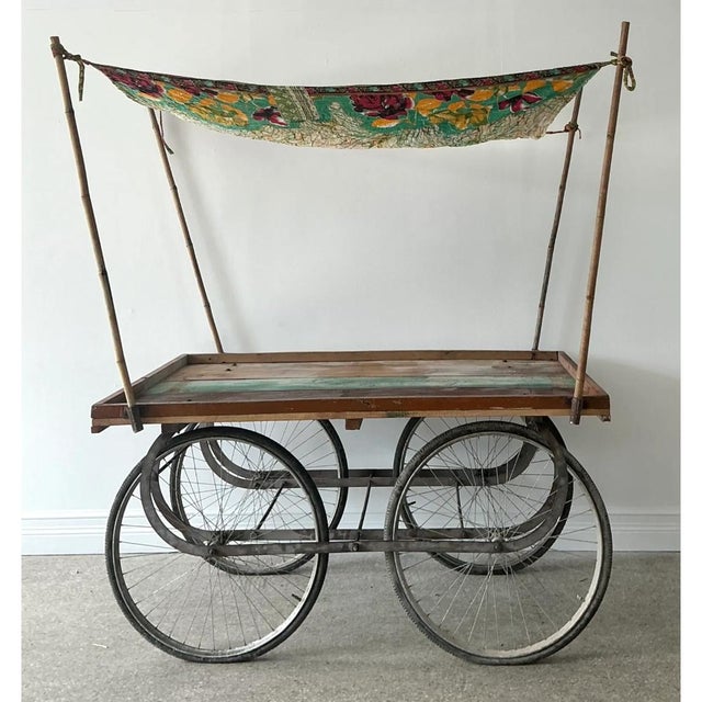 Vintage Wooden Market Cart With Fabric Canopy For Sale In West Palm - Image 6 of 12