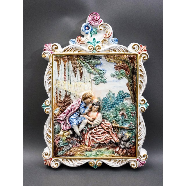 Capodimonte Capodimonte Italy Vintage Romantic Couple Relief Porcelain Wall Plaque For Sale - Image 4 of 8