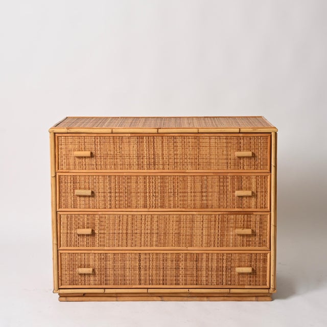 Gold Mid-Century Modern Italian Organic Chest of Drawers in Bamboo and Rattan Wicker, 1970s For Sale - Image 8 of 15
