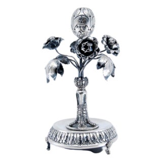 Silver Toothpick Holder with Flowers and Leaves For Sale