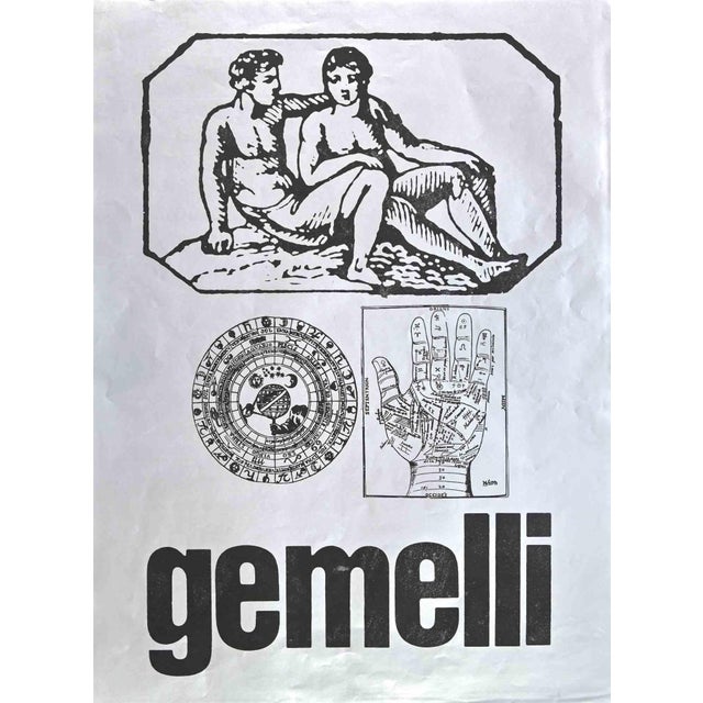 Gemini is a screen print on grey paper realized by sergio barletta in 1973. 68 x 49 cm. Good conditions! sergio barletta...