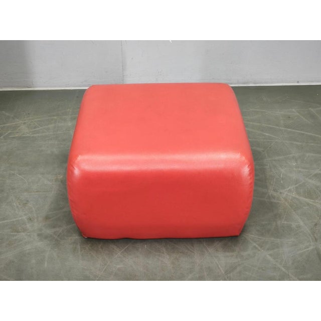 1980s Italian Postmodern Red Faux Leather Pouf Ottoman For Sale - Image 6 of 9