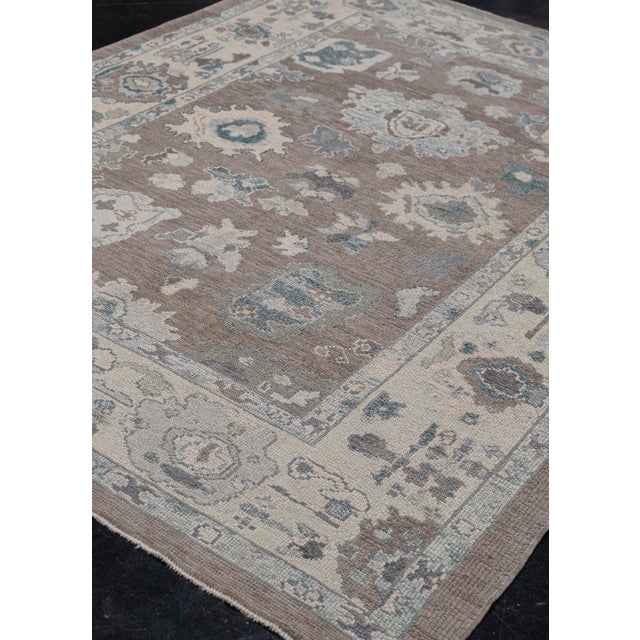 Textile Turkish Oushak Rug Gray & Blue Handwoven Wool Rug 6'2" X 8'8" For Sale - Image 7 of 9