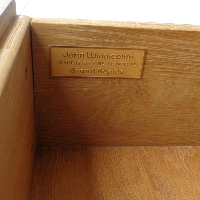 Tan John Widdicomb Campaign Burl Kneehole Credenza Desk For Sale - Image 8 of 13