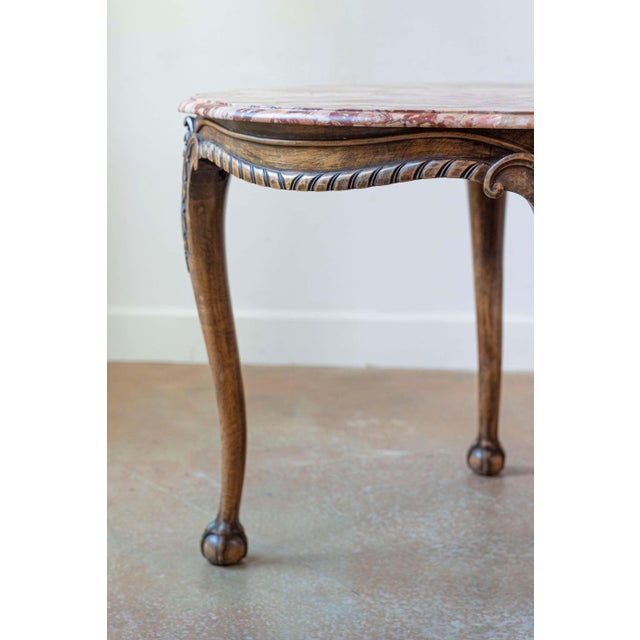 19th Century French 19th Century Carved Walnut Center Table with Original Variegated Marble For Sale - Image 5 of 9