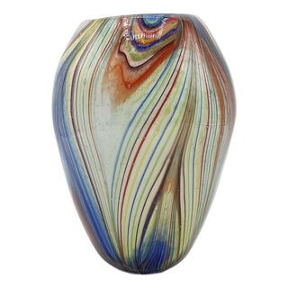 Murano Multicolor Striped Cased Glass Vase, 1960s For Sale