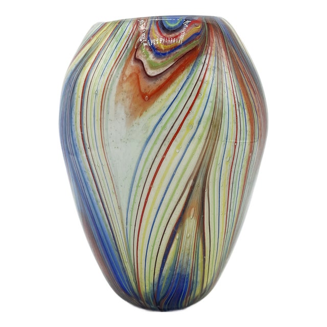 Murano Multicolor Striped Cased Glass Vase, 1960s For Sale
