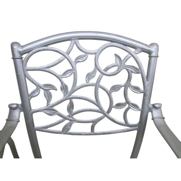 1980s Patio Garden Cast Aluminum Armchair Silver Set of 2 For Sale - Image 4 of 7