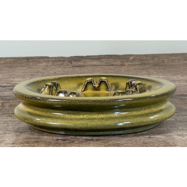 Vintage 1950's Studio Pottery Olive Green Ceramic Ashtray For Sale - Image 4 of 6