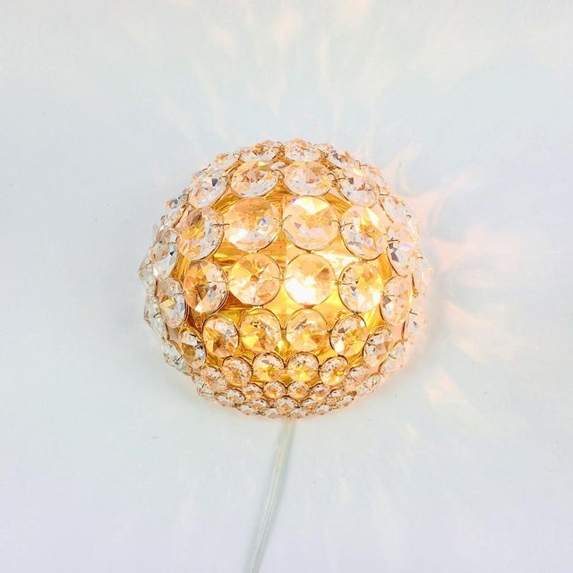 Crystal & Gilt Brass Flush Mount from Palwa, Germany, 1970s For Sale - Image 6 of 13