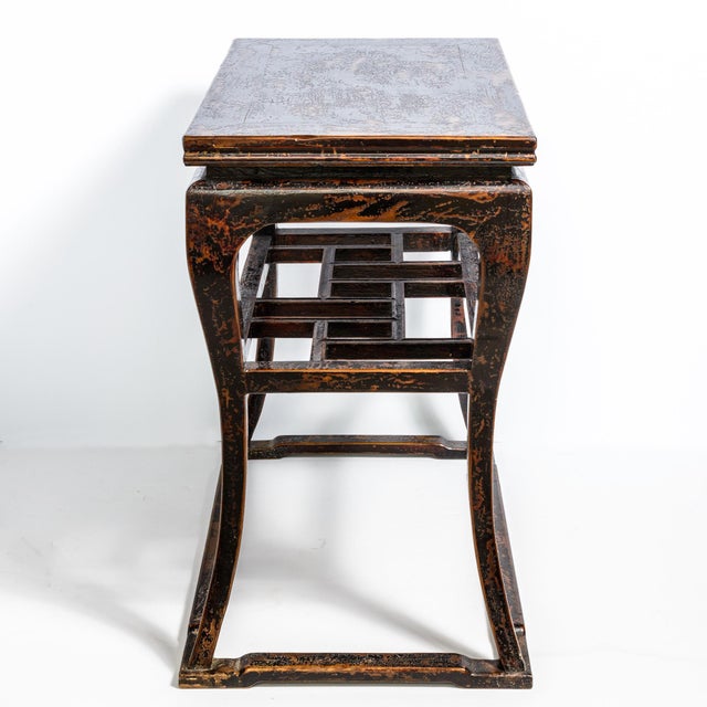 1970s Pair Chinese Ming Style Two Tier Lacquered High Side Table For Sale - Image 5 of 13