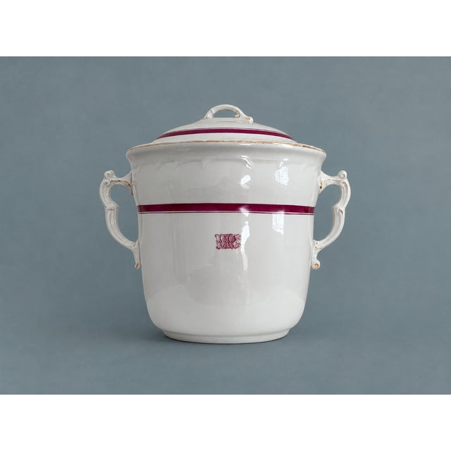 C. 1865–1875 American White Ironstone Magenta & Gilt Monogrammed Slop Jar For Sale - Image 11 of 11