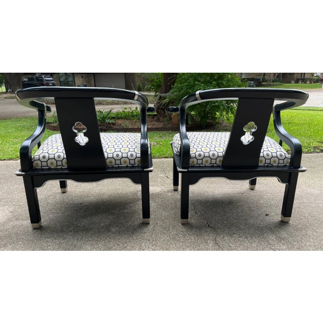 Century Furniture A Pair of James Mont Style Horseshoe Ming Accent Chairs by Century For Sale - Image 4 of 10