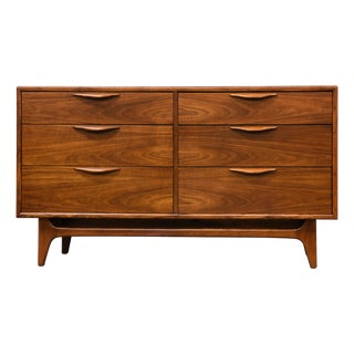1960s Refinished 54” Lane Perception Walnut Dresser For Sale
