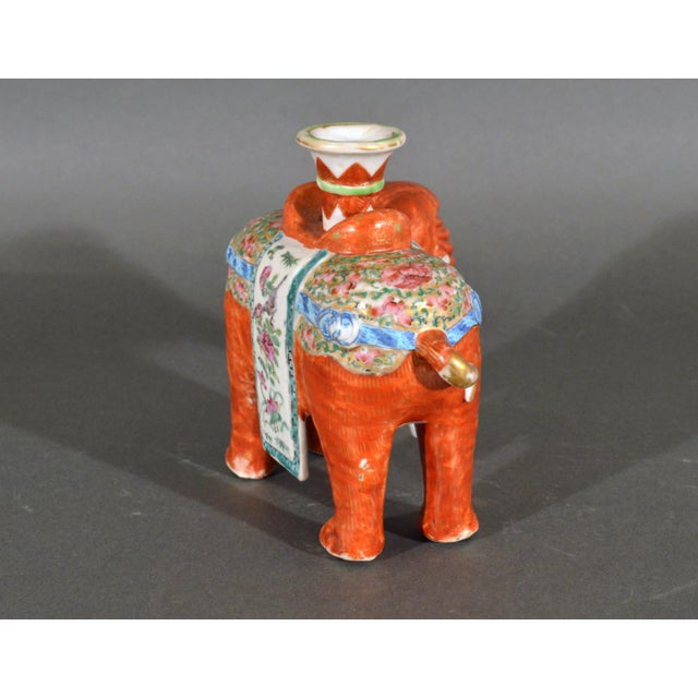 Mid 19th Century Chinese Export Porcelain Canton Famille Rose Elephant Candlestick Circa 1860 For Sale - Image 5 of 11