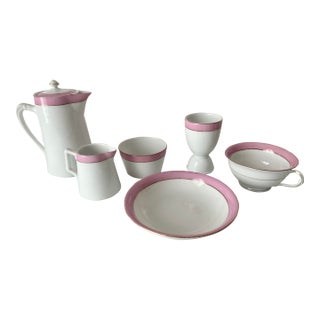 Antique Austrian Porcelain Set Manufactured by Porzellanfabrik.Victoria Schmidt & Co. Art Deco Pink & Gold Breakfast Set C. 1910 - 6 PCS Excellent. For Sale