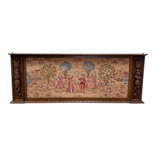 Antique Large French Carved Oak Framed Wall Aubusson Style Tapestry/Textile 8ft For Sale