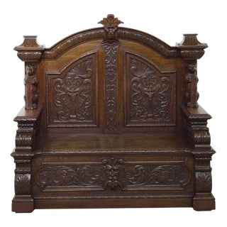 Italian Carved Hall Bench in Oak For Sale
