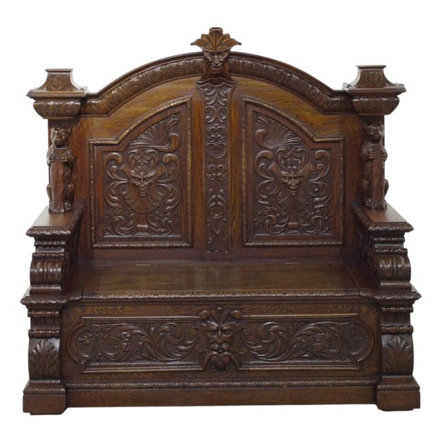 Italian Carved Hall Bench in Oak For Sale