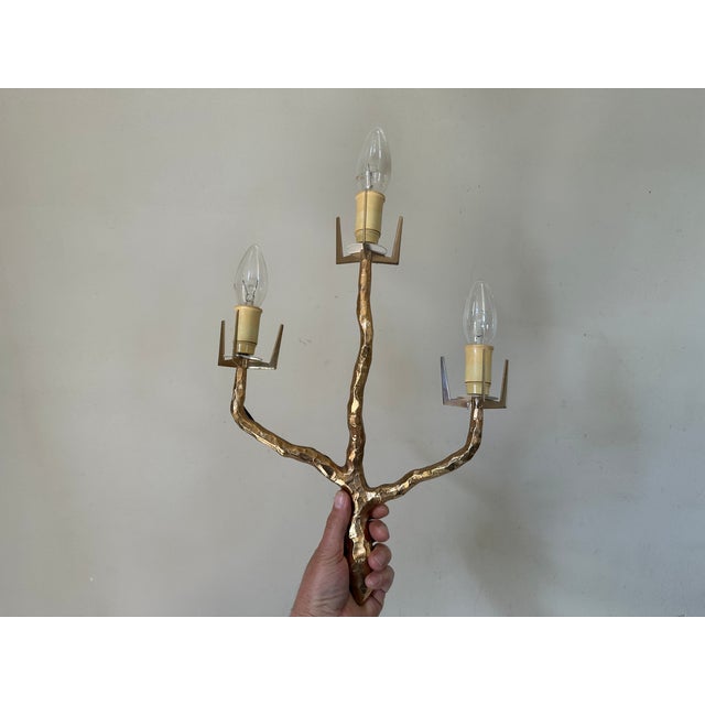 Vintage Bronze-Gold Three-Light Wall Sconces from Arlus, 1960s, Set of 2 For Sale - Image 10 of 18