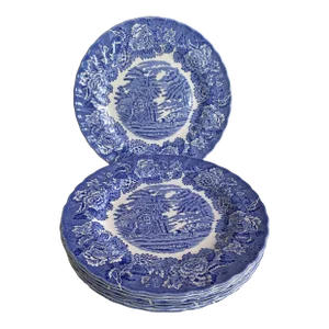 90's Wood & Sons Blue and White English Salad Plates Set of 6