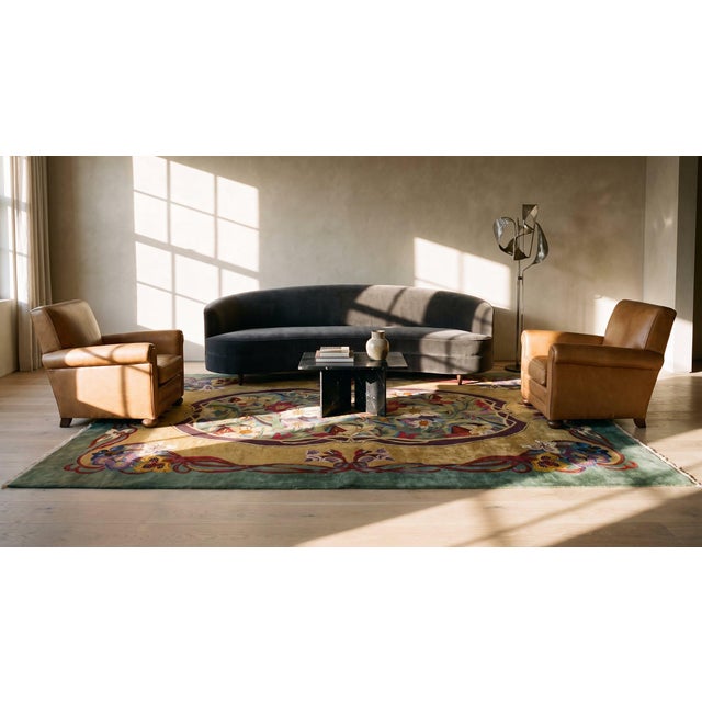 Extraordinary Gold Bronze Color With Special Flower Design Chinese Art Deco Rug For Sale - Image 14 of 14