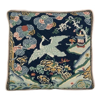Vintage Needlepoint Flying Crane Pillow For Sale
